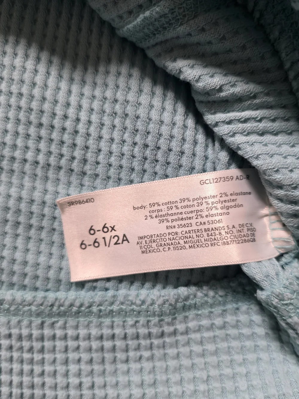 Carter's Teal Waffle Knit Long Sleeve Tee